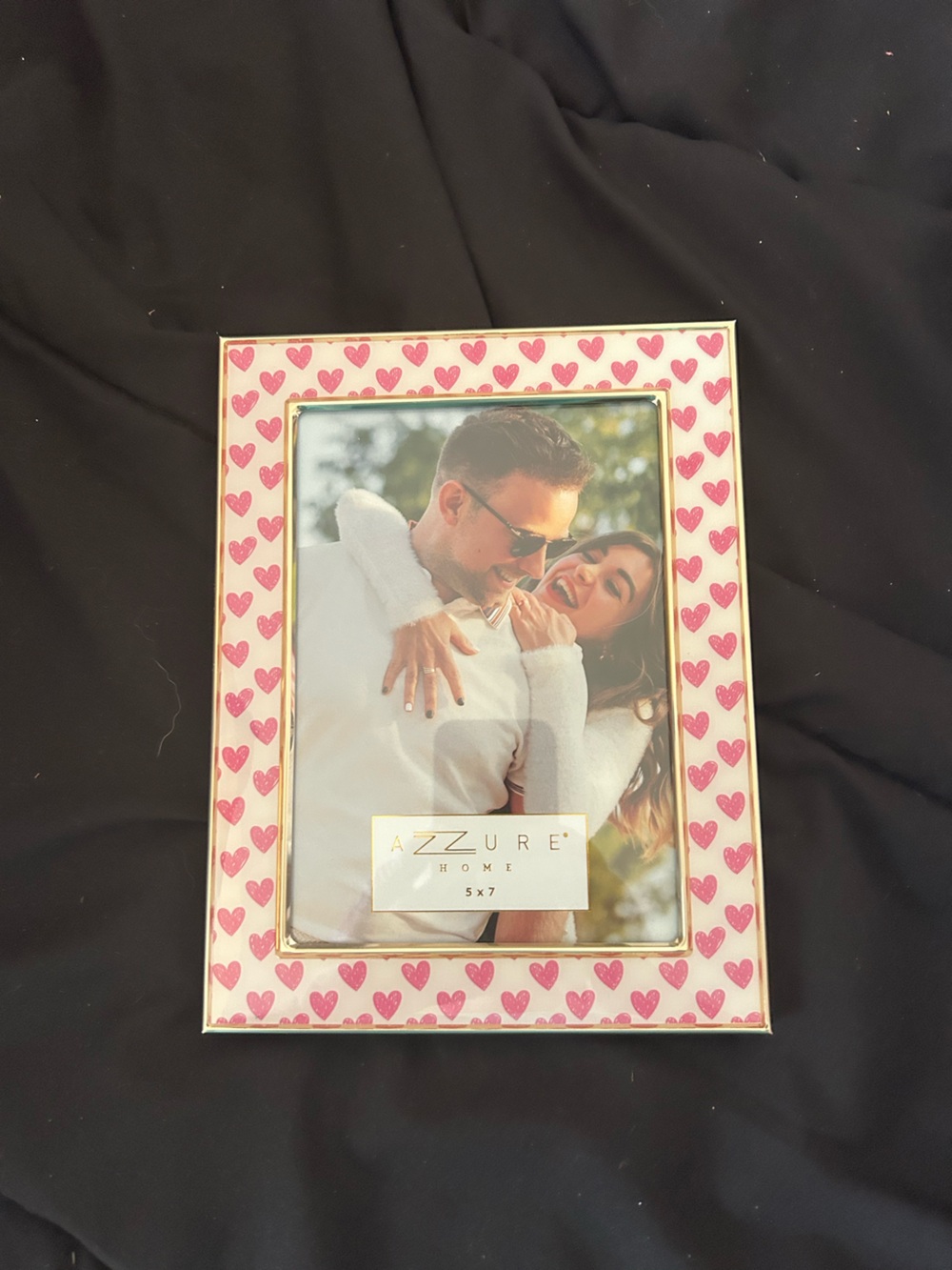 Pink Heart Photo Frame with Gold Trim